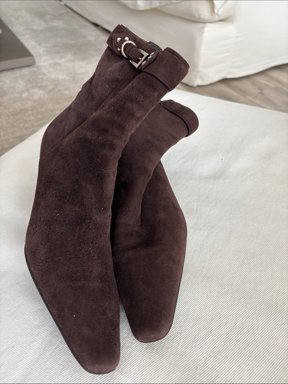 Prada Dark Brown Suede Ankle Booties with Buckle Detail - Picture 3 of 3